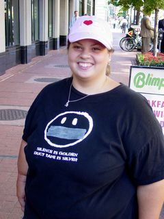 Katie shows off her "I ♥ DC" hat.