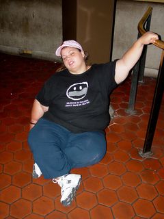 Katie, by this time somewhat tired, sits and waits for the train at Pentagon City. Reviewing this photo later, Katie commented, "I look like I'm stoned!"