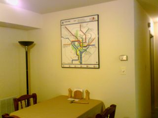 Meanwhile, having moved to Silver Spring, by June 24, I finally got my WMATA map on the wall. That took a while to arrive, as Mom brought it up when we went to IKEA to go shopping for the bed. Looks good over the table, doesn't it? It has turned out to be especially helpful when I have guests over, and I can explain where we're going and how we're getting there.