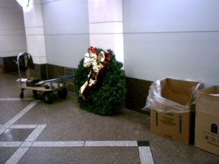 Then in December, the building where I work decorates the lobby for Christmas. It looks very nice when it's done, and it went up on the morning of November 30.