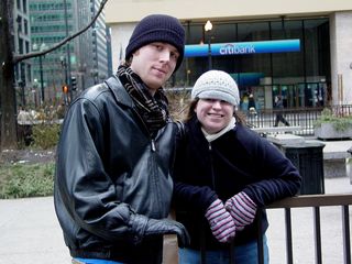 Sis and Chris pose at Daley Plaza.