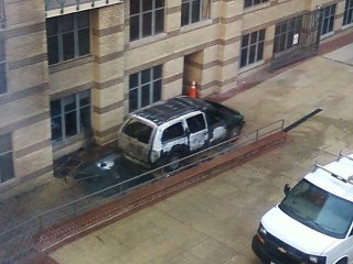 This burned out van, five days before the inauguration of President Obama, certainly caused some confusion at the office where I work. While our building was unaffected, the smoke traveled, being visible on the far side of the building, and led one concerned person inside our building to pull the fire alarm. While the car fire was definitely legitimate, the fact that it happened so close to the inauguration raised a few eyebrows nonetheless.