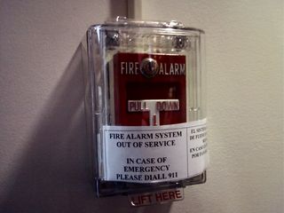 On March 19, on the way to Funk the War 7, I noticed this sign on a pull station at the JCPenney in Wheaton. It said, "Fire alarm system out of service". That's a little disturbing, don't you think? More disturbing was that this sign actually was posted for months, believe it or not...