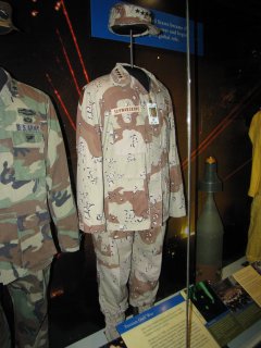 General Norman Schwartzkopf's uniform from Operation Desert Storm. I was nine years old when that conflict broke out, and I remember getting him confused with Arnold Schwarzenegger back then. Schwartzkopf, Schwarzenegger... you can kind of see where I might do that at age nine, no?