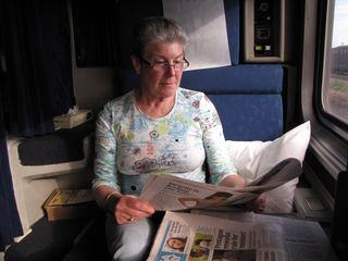 Good morning! Mom took a moment to read USA Today, aka the "McPaper", as we traveled through Indiana.