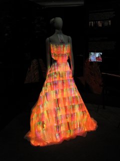 This is Cute Circuit's Galaxy Dress, which is a dress with 24,000 LEDs woven into it. Quite a bright sight, though I can't imagine anyone actually wearing such a dress...