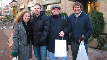 On December 19, a few of us from work got together to do some Christmas shopping at Eastern Market in DC. The final group turned out to be Katy, Alex Patton, me, and Alex Beauchamp. As you can see, we did fairly well in our shopping effort.