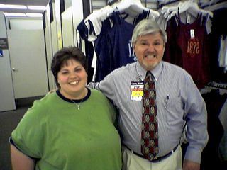 Katie poses with Steve, our old boss, in the Lynchburg Wal-Mart.