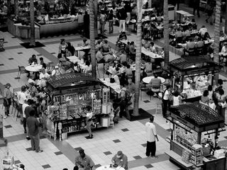 This was taken just before the big Scout Jamboree of 2005. As a result, Pentagon City Mall was crawling with people in Boy Scout uniforms. I took it in black and white due to this photo's being intended for my Shades of Gray set, but I wish I had also taken a color photo of this scene to show everyone in their matching scout uniforms.