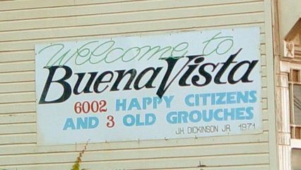 On September 21, I took a ride on the Blue Ridge Parkway from Waynesboro to near Lexington. At Buena Vista, I encountered this sign that says, "Welcome to Buena Vista. 6002 happy citizens and 3 old grouches."