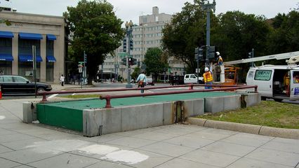 On October 12, I wandered around Dupont Circle to find the location of a few things. This is the former entrance to the old streetcar station. The light patches on the concrete are a repair job following the removal of a "Dupont Down Under" sign, which was an attempt at redeveloping the old station into shopping.
