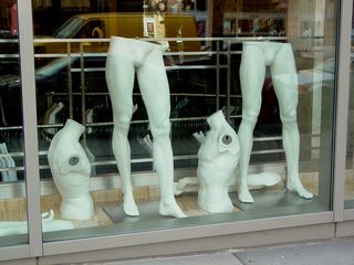In a store on Wisconsin Avenue NW near the Friendship Heights station, I encountered this display of mannequin parts. An odd display to be sure, but I'm guessing the display was quite unfinished.