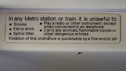 This photo of Metro's rules sign on Breda 4007, taken with a high zoom while we were stopped, came out very sharp. I was impressed with the quality, but would later find out that this was not typical of the Kodak's image quality, which would typically not do well with fine details.