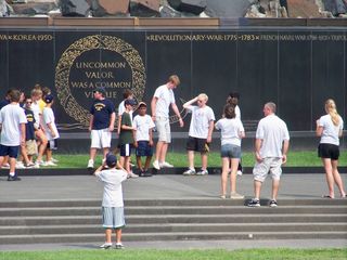 At the Iwo Jima Memorial in Rosslyn, we discovered that the memorial itself was crawling with kids from a school group or something of that sort.