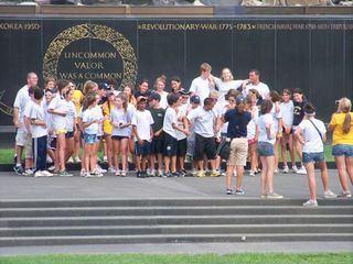 At the Iwo Jima Memorial in Rosslyn, we discovered that the memorial itself was crawling with kids from a school group or something of that sort.