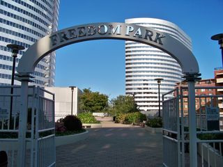 On September 7, while photographing the demolition of 1815 North Fort Myer Drive, I also swung by Freedom Park, and much to my surprise, discovered that the Freedom Forum had vacated the park! All the exhibits, as well as the Journalists' Memorial, had been removed, and evidence of their ever having been there was removed. The only thing left was the enclosure around where the sections of the Berlin Wall were once housed (the wall sections were moved to the Newseum in Washington DC).