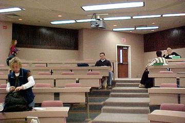 Room G6, photographed in 2000.  This was one of four mid-sized classrooms, with five tiers of seats.