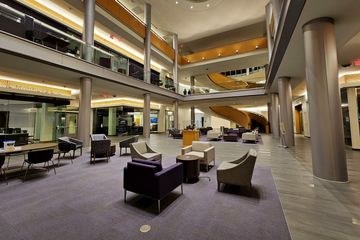 Main atrium of Hartman Hall, the second half of the College of Business Learning Complex, which replaced Chandler Hall, a dormitory that existed on the same site from 1974 to 2018.