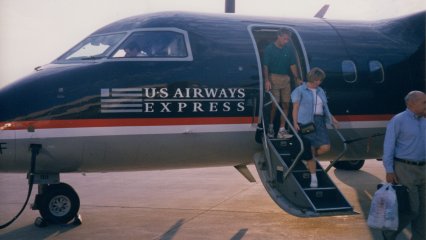 Leaving the plane.