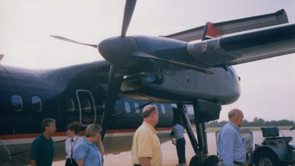 Leaving the plane.