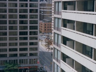 Speaking of Sarah's room, here it is! Sarah's room was third from the top and at the very end of the building in this picture, taken near the blue elevators on the 16th floor (Sarah's floor was serviced by the green elevators).