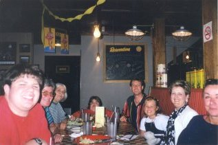 All of us at the table at East Side Mario's, courtesy of Norman. From left to right, there's me, Mom, Darlene, Sarah, Pete, Melissa, Carmen, and Anni.