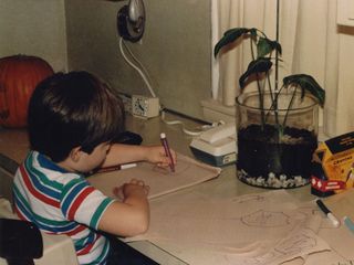 Hard at work, in this case drawing stop signs. Yes, I was something of a roadgeek, even from a very young age...