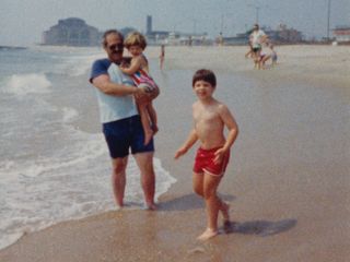 On the beach at Asbury Park, New Jersey in August 1987. The Casino is visible in the background.