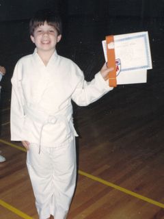 I took a Taekwondo class at the Walton Life Fitness Center from 1989-1992. This photo is when I was promoted in rank from white belt to orange belt.