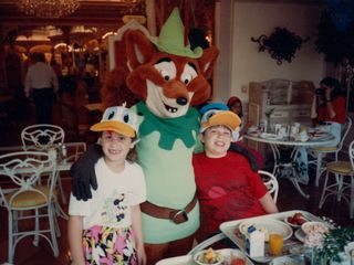 Similar to Walt Disney World in Orlando, Disneyland also offered a character breakfast. Sis and I at this time were getting an autograph from Captain Hook. Note the hats Sis and I have got on, that we got on our Florida trip two years before. We're so geeky...
