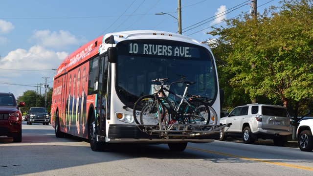 CARTA bus 4502, travening southbound on Meeting Street while operating route 10.