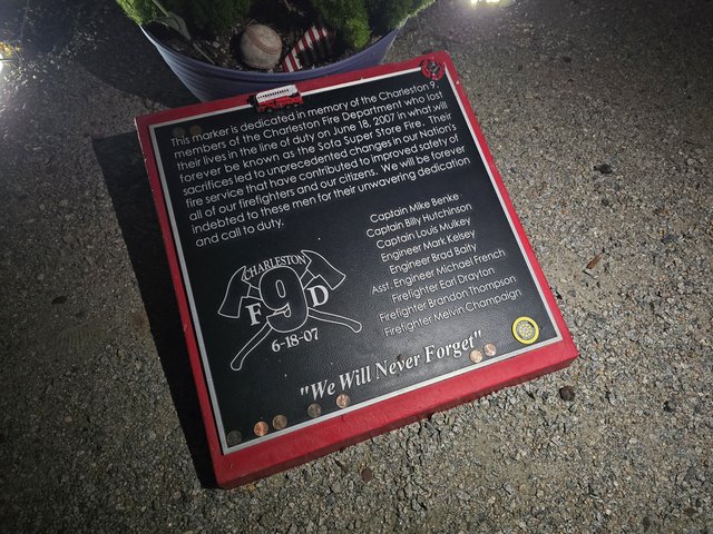 Memorial to the Charleston 9, a group of firefighters who lost their lives fighting a fire at the Sofa Super Store in 2007.