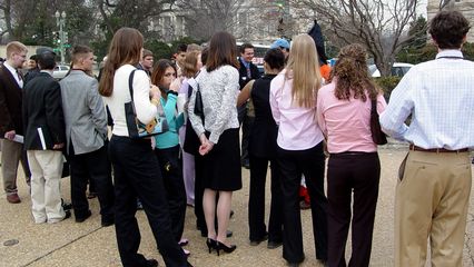 A number of groups of young people stopped by to see what was going on.