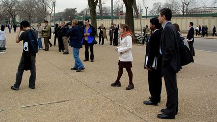 A number of groups of young people stopped by to see what was going on.