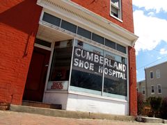 Storefront of Cumberland Shoe Hospital, a now-closed shoe repair business.