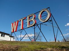 WTBO sign, viewed from the grounds of the station on Wills Mountain.