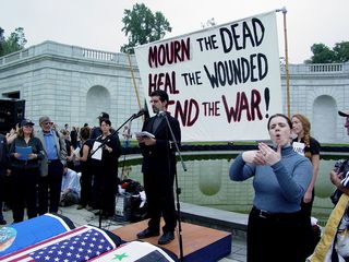Speakers carried all kinds of messages to the stage, all with the common theme of bringing our troops back home to us.