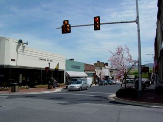The center of downtown Waynesboro is the corner of Main Street and Wayne Avenue.