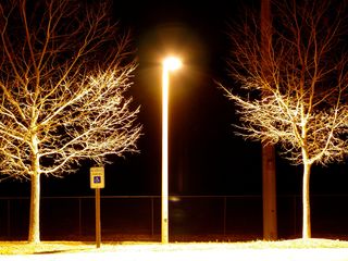 Meanwhile, the parking lot's security lighting, illuminating everything around it, and providing contrast to the darkened sports facilities nearby, gives a glow as if to say, "No matter what else happens in the world, it's going to be all right."
