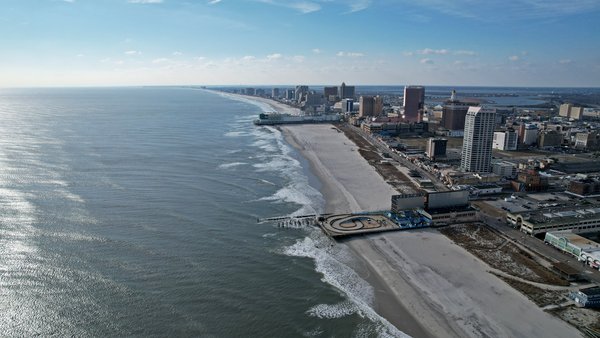 View of Atlantic City, New Jersey from offshore, facing approximately southwest.