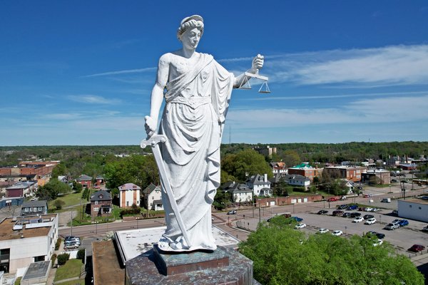 Statue of justice atop the Petersburg, Virginia courthouse.