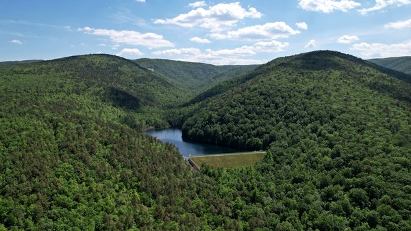 Coles Run Reservoir, a source of drinking water amongst the mountains in the Big Levels Game Refuge in Stuarts Draft, Virginia.