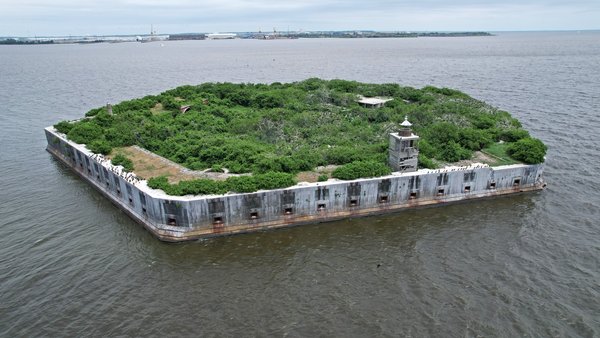 Fort Carroll, an artificial island and former sea fort in the Patapsco River, just outside Baltimore, Maryland.