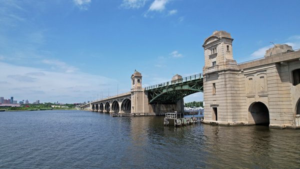 The Hanover Street Bridge, a Beaux Arts-style reinforced cantilever bridge in Baltimore, Maryland.