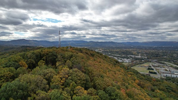 Aerial view of Mill Mountain, facing west.