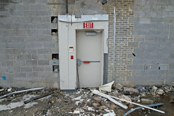 Fire exit in what remains of the Peebles building at the former Staunton Mall.