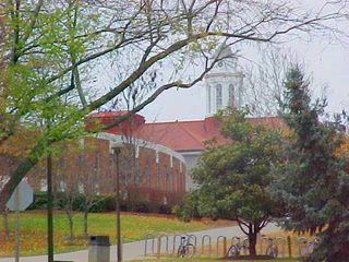 Having survived crossing the street (it can be a little rough at times), we turn our attention to more important things, like D-Hall, and getting this picture for the "College Life" section. In fact, D-Hall is on the left in this picture, with Wilson Hall in the background.