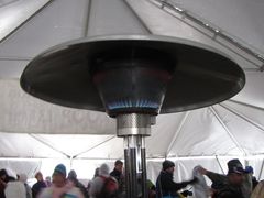 Large gas heating unit in the sweatshirt tent - very convenient for warming hands and drying out wet gloves and hats.