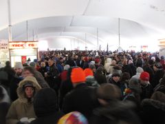 The beer tent, a popular place for people to go ahead of the plunge.