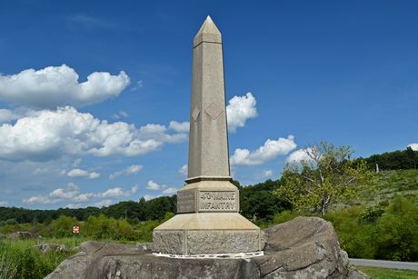 Obelisk at Devil's Den in remembrance of the casualties experienced by the 4th Maine Infantry during the Battle of Gettysburg on July 2, 1863.